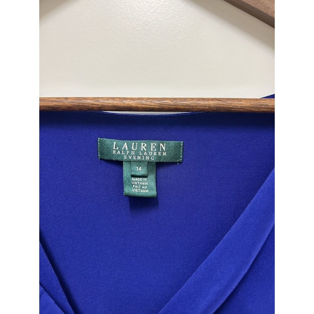 Lauren Ralph Lauren 14 Autumn Wedding Guest Dress Royal Blue Ruched Formal Gown - Picture 4 of 11